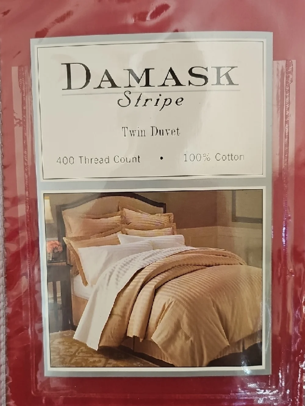 New in package Damask Twin Duvet Cover - Red 100 % cotton 400 Thread
